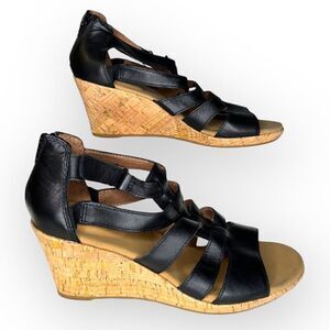 NWOT Rockport Womens Strappy Cork Wedge Heel Briah Gladiator Sandal Black Size 8
